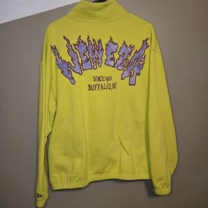 Rare New Era Mens Yellow 1/4 Zip Sweatshirt Flame Logo Back Size Medium Buffalo